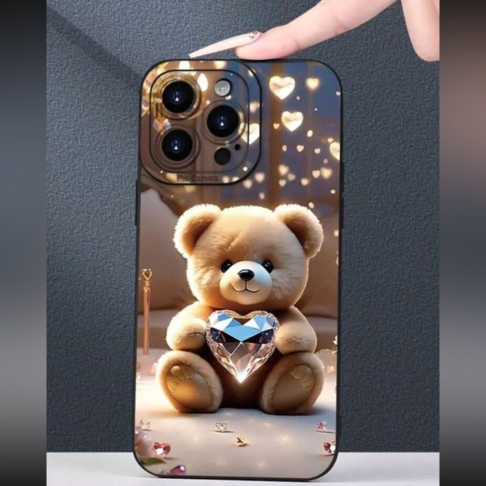 3for$20 1pc Cute Diamond Bear Painted Shockproof TPU Phone Case 14 pro max